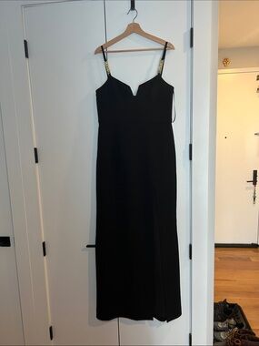 Rebecca Vallance Black Maxi Dress with Gold Accent Straps